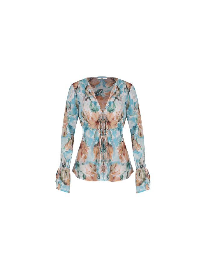 AUGUST TIE BLOUSE WILTED FLORAL
