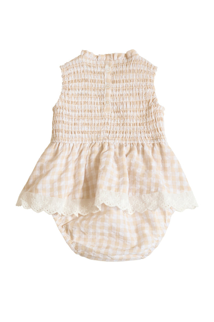Baby Presley Sleeveless Romper in Cream Gingham-8