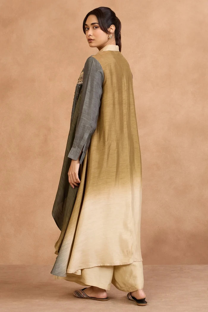 Beige Co-Ord Set with Embroidered Overlay Jacket