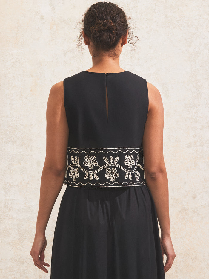Black Embroidered Sleeveless Top