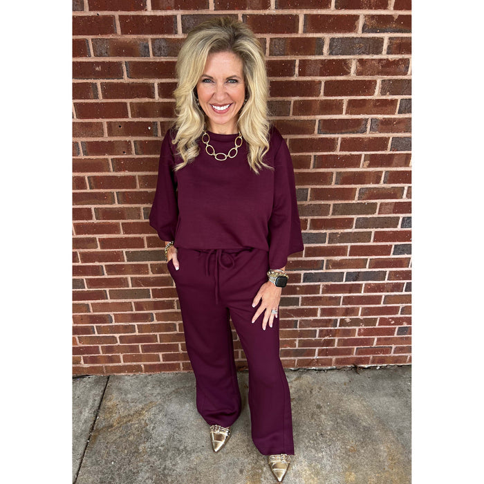 BYC - P. CILL Butter Modal 3/4 Sleeve Top & Wide Leg Pants Set 0398 / 0105 - Port