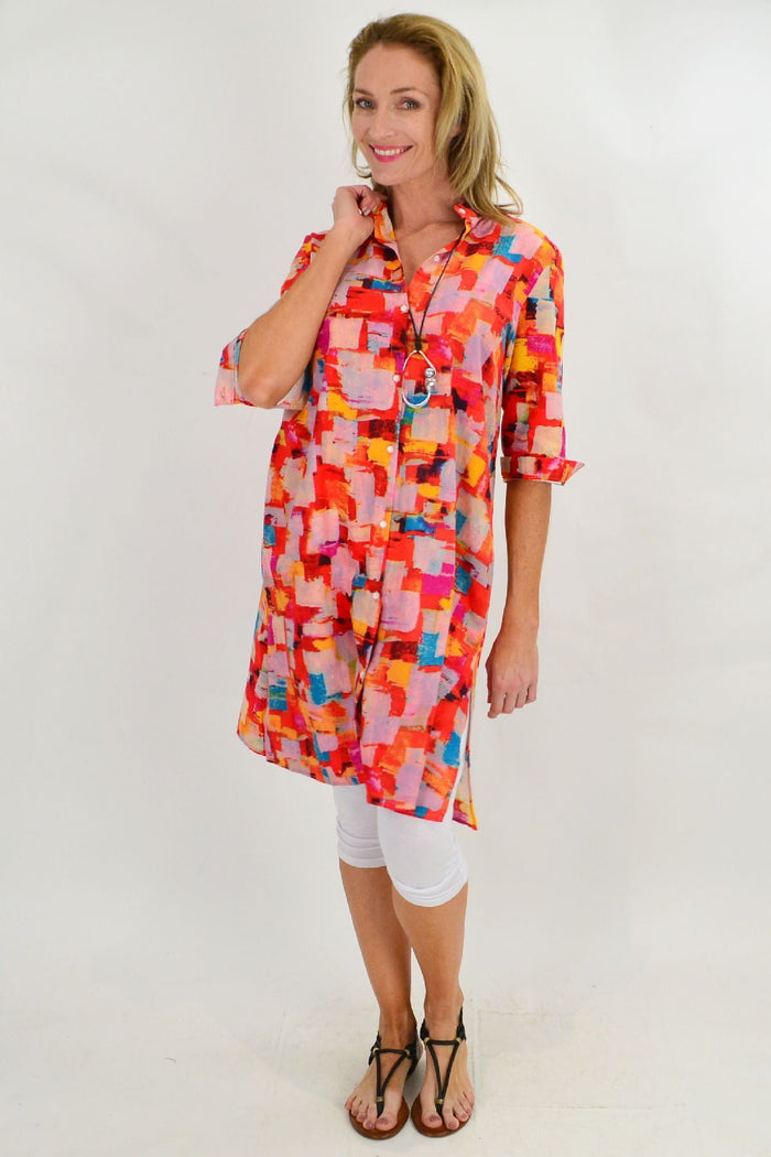 Color block shirt tunic dress by Ruby Rain featuring long sleeves and a relaxed fit, shown in a stylish square pattern.