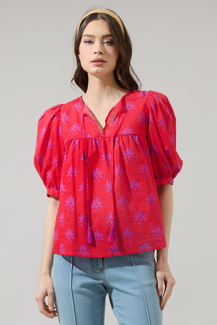 Delmas Floral Louisa Split Neck Top
