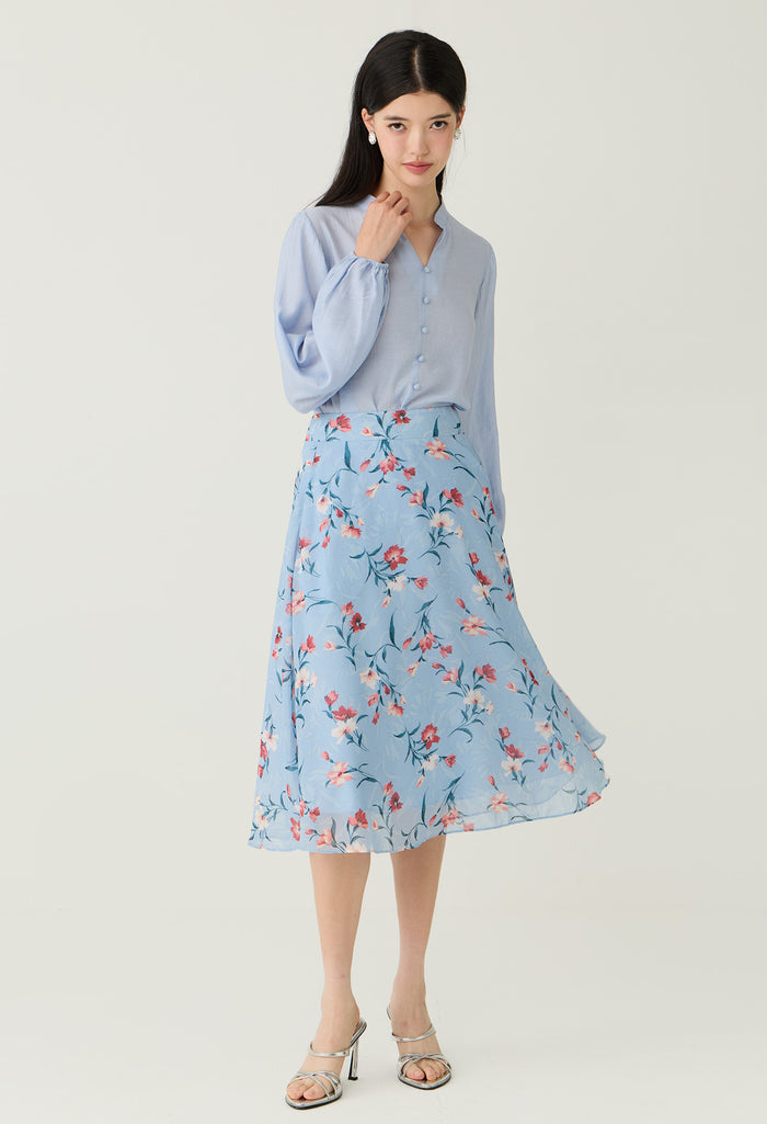 Floral Chiffon A-Line Midi Skirt