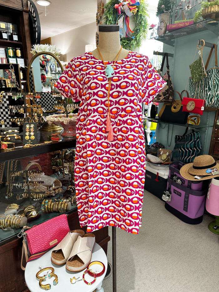pink fish print dress