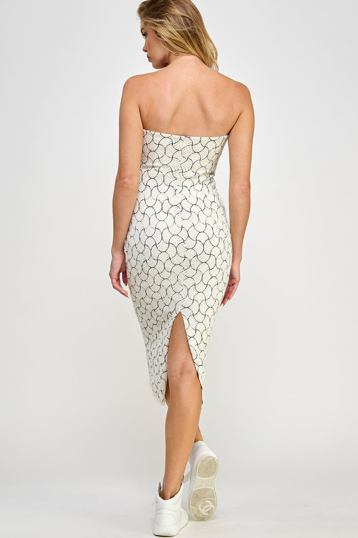 Jacquard Tube Midi Dress Back Slit Design
