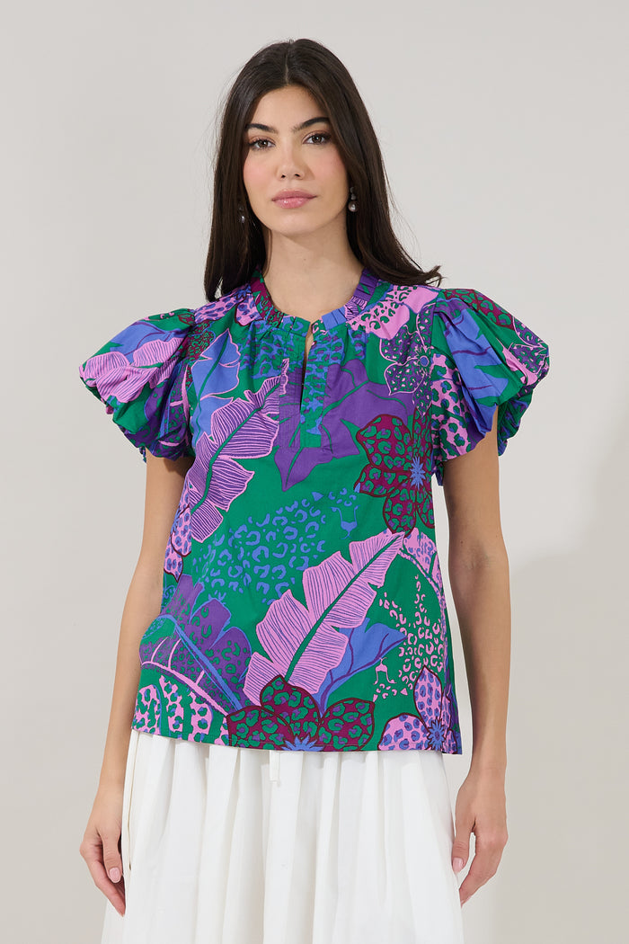 Keni Split Neck Top Tropical
