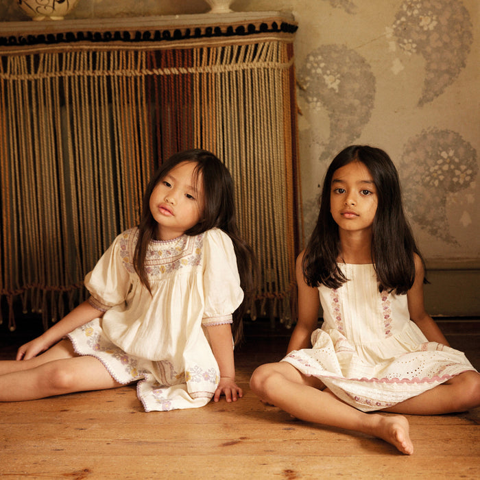Kids Linen Patsy Ribbons Dress - Cream