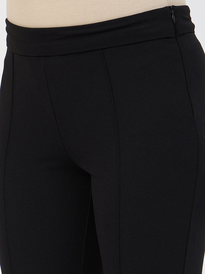 Madame Black Pleated Front Flared Trousers