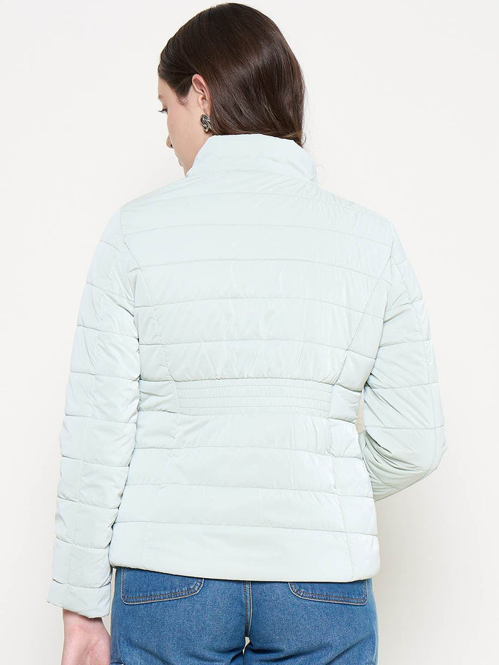 Madame Nylon Detachable Hood Quilted Light Blue Short Jacket