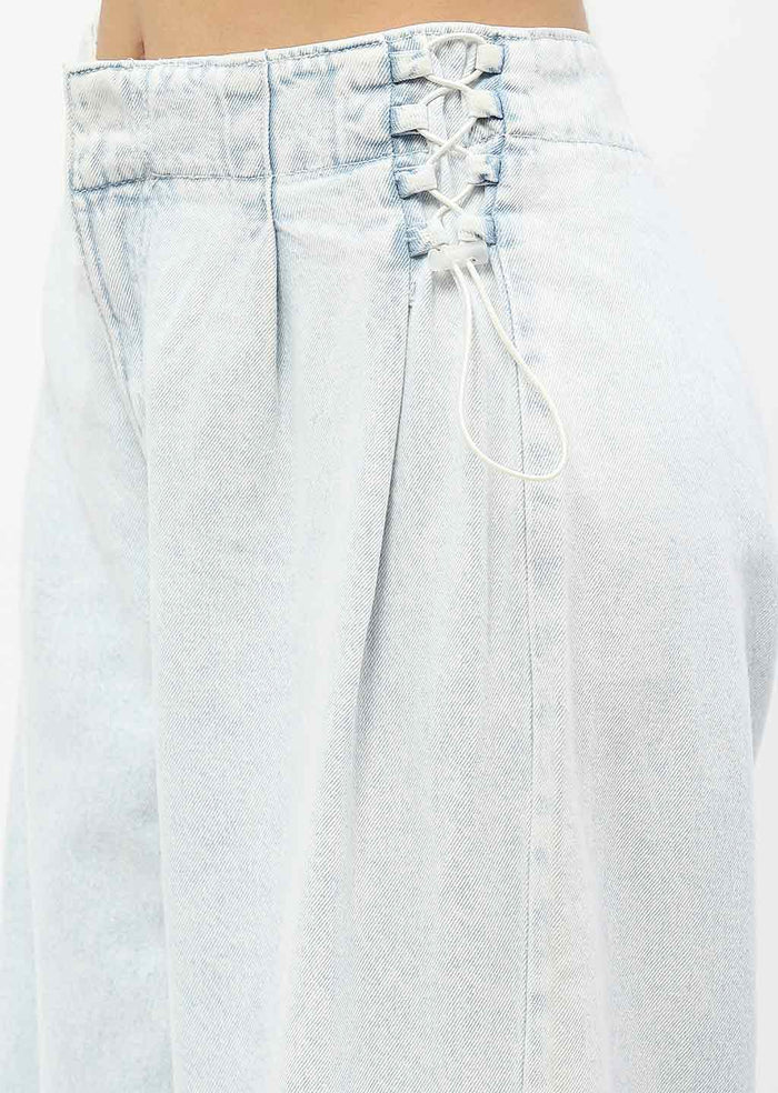 Madame Side Strings Ice Blue Wide Leg Jeans