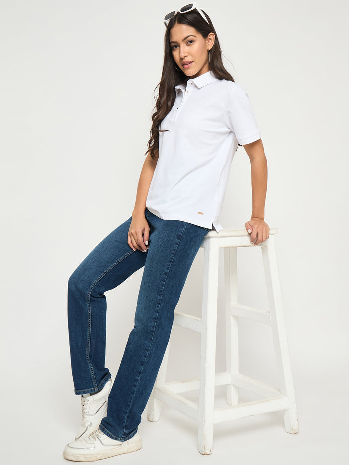 Madame Stone Wash Dark Blue Cotton Blend Jeans