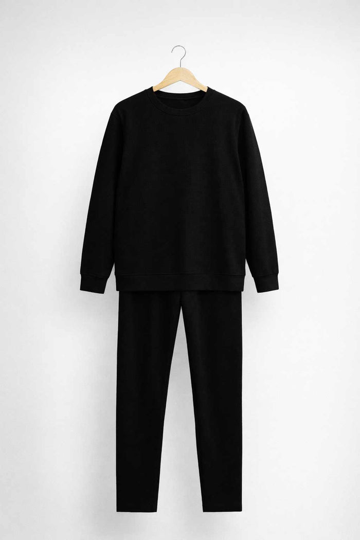 Hinz Men Black Waffle Knit Lounge Set - Hinz Clothing