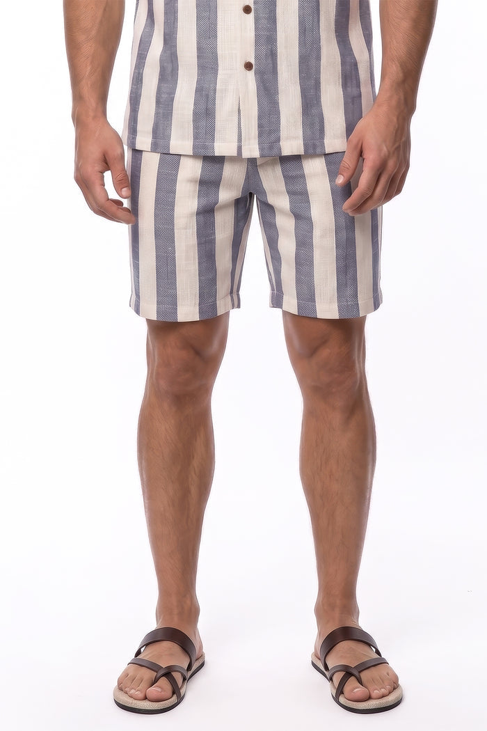 Men's Cotton Linen Dobby Stripe Drawstring Shorts