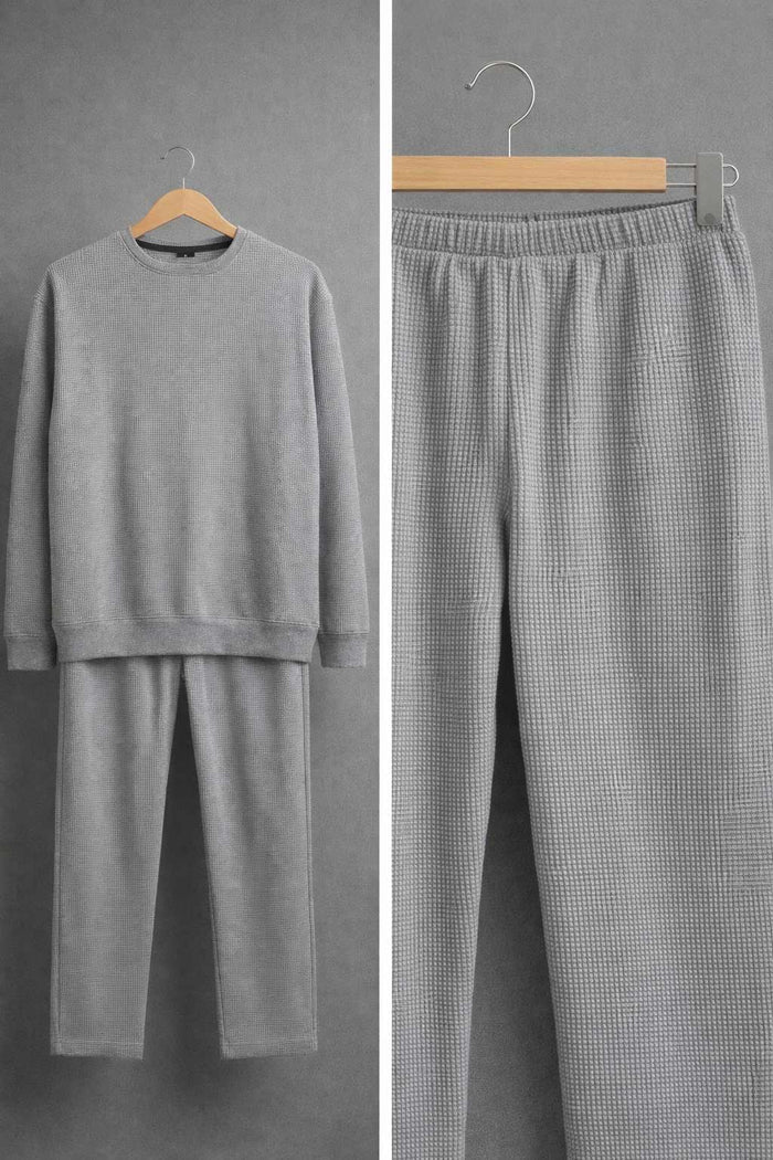 Hinz Men Light Grey Waffle Knit Lounge Set - Hinz Clothing