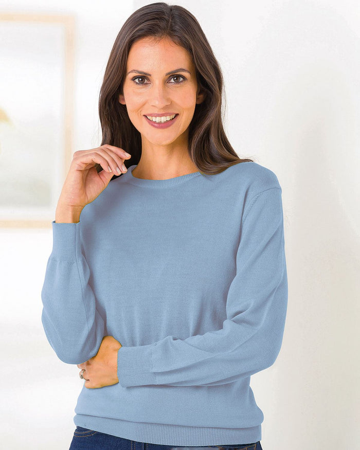 Merino Wool Crew Neck Jumper - Pale Blue - The Classic Boutique