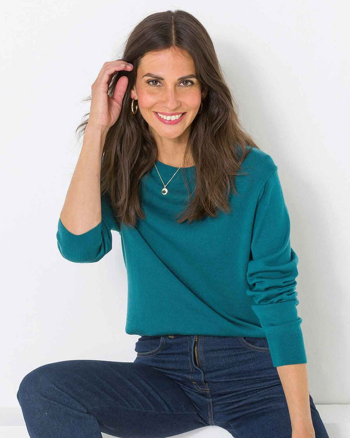 Merino Wool Crew Neck Jumper - Teal - The Classic Boutique