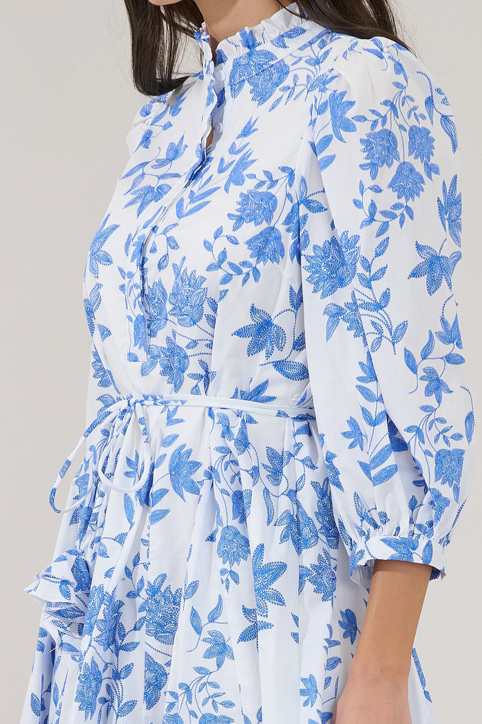 Nesta Mockneck Godet Dress Bluebell