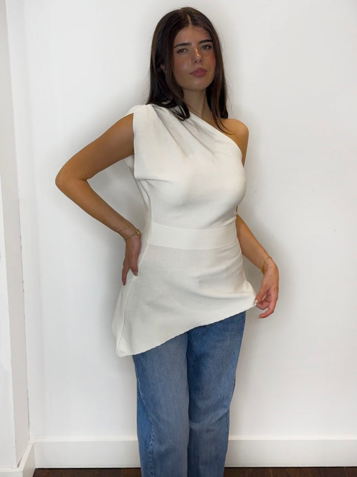 ONE SHOULDER KNIT CREAM