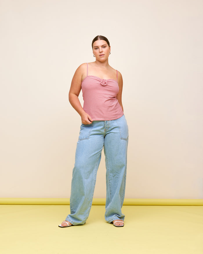 ROSETTE TANK CHERRY STRIPE