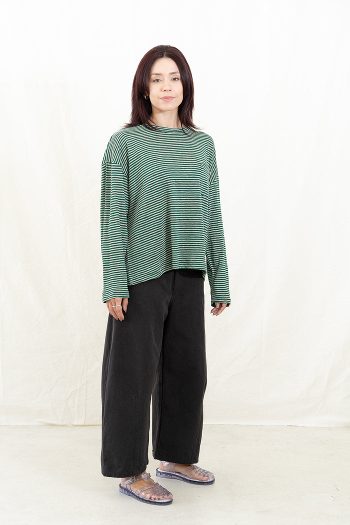 SARAHWEAR Green Linen Stripe Jersey Shirt