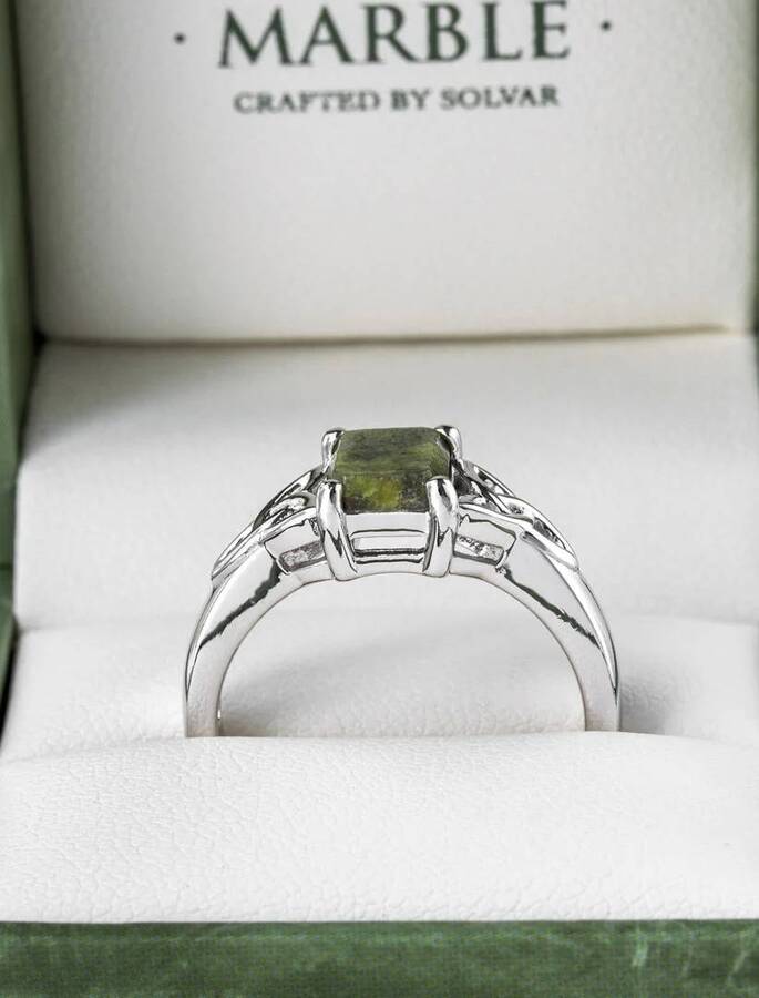 Silver Connemara Marble Trinity Knot Band