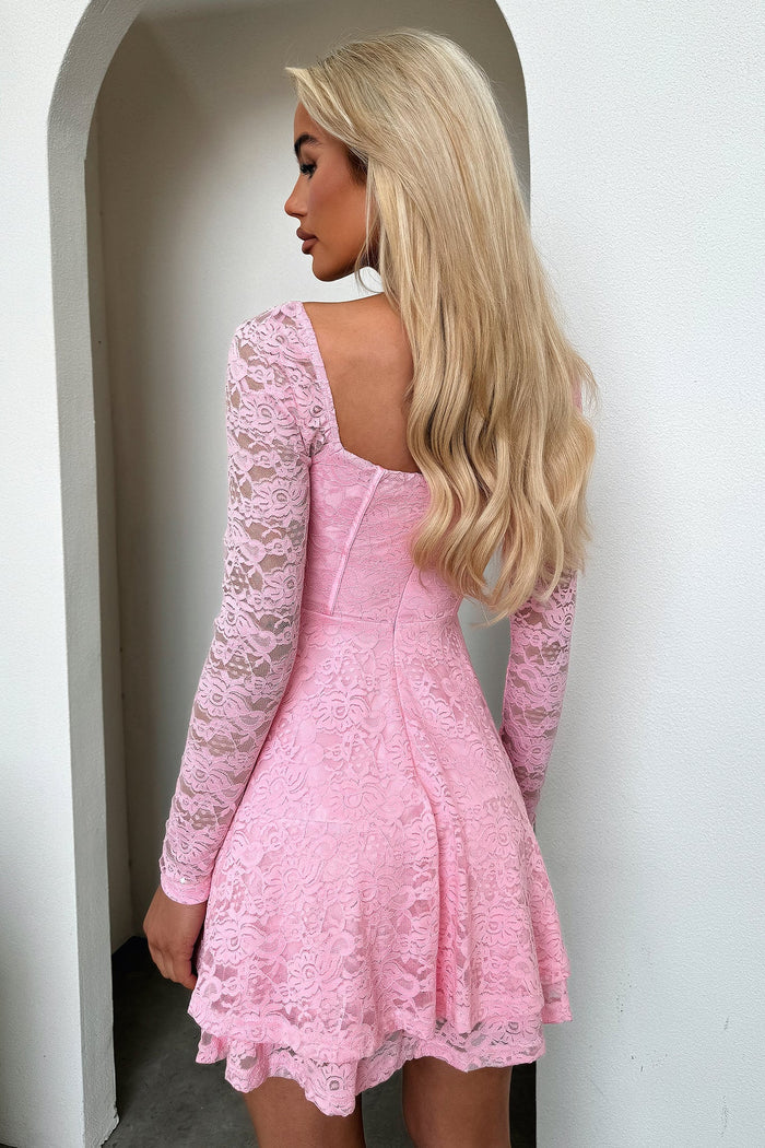 Tate Long Sleeve Lace Dress - Baby Pink