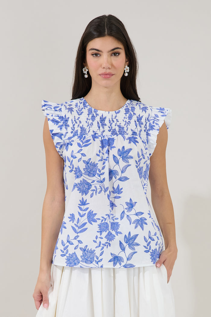 Tisha Ruffle Top Bluebell Floral