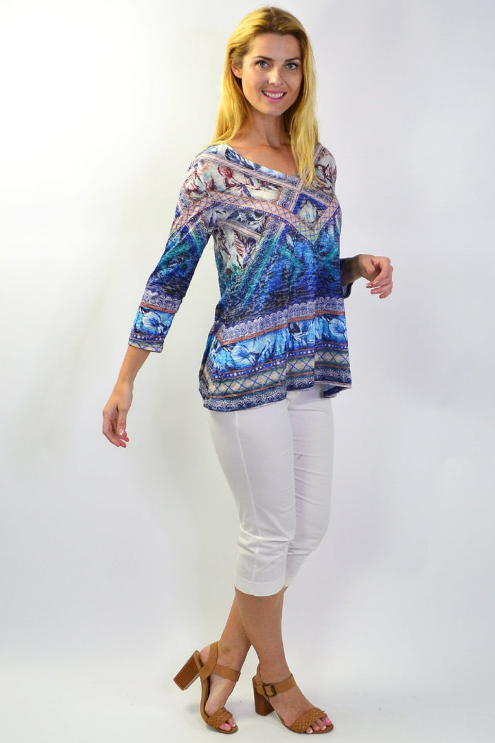Zen Garden Tropical Cruise Holiday Tunic Tee, lightweight casual tunic with tropical print, perfect for vacation or relaxed wear.