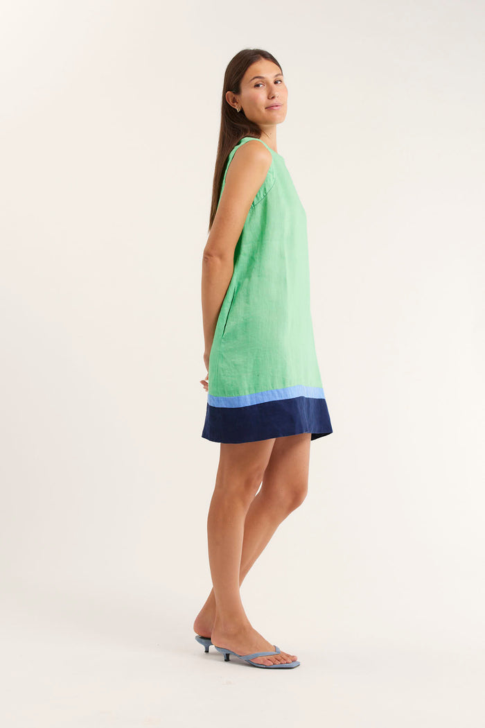 Vespa Mini Dress In Linen In Spearmint Splice