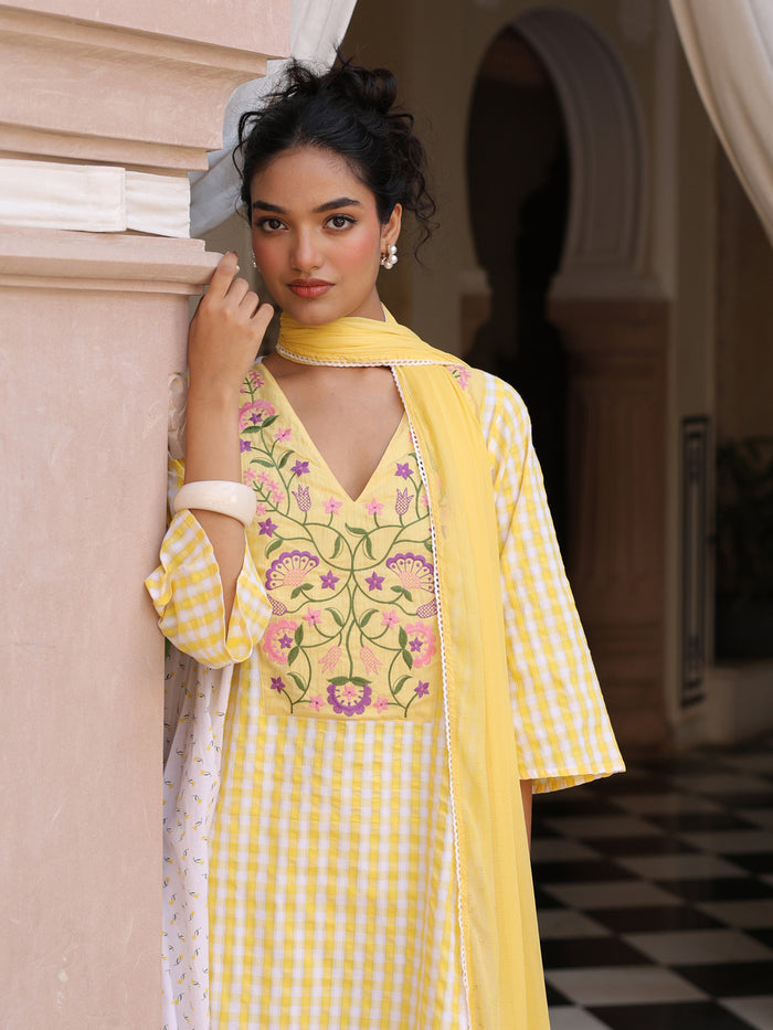 Women's Cotton Embroidered Kurta Set with Dupatta