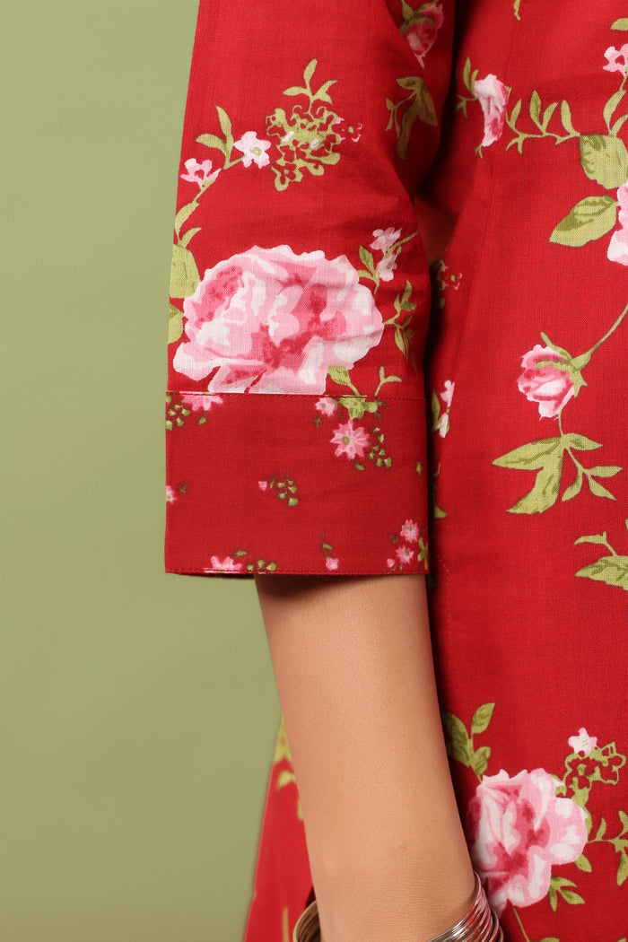 Women’s Cotton Ethnic Kurta and Straight Pants with Dupatta