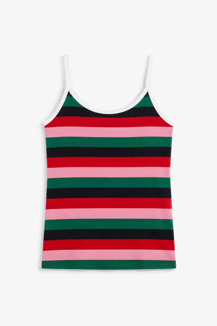Women's Red & Green Striped Jersey Cotton Camisole Soft Breathable Regular Fit - Hinz Clothing