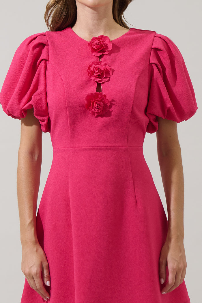 Zemira Rosette Bubble Sleeve Mini Dress