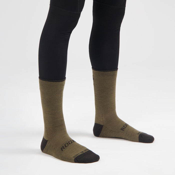 Rogelli Merino Wol fietssokken winter bruin gedragen.