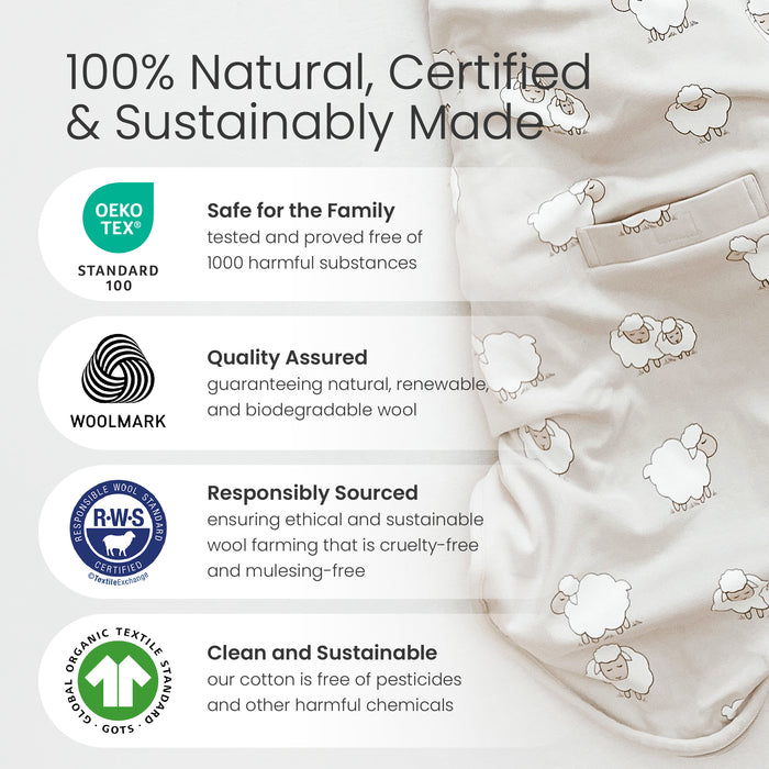 4 Season® Ultimate Baby Sleep Bag, Merino Wool & Organic Cotton, Sheep