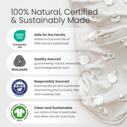 4 Season® Ultimate Baby Sleep Bag, Merino Wool & Organic Cotton, Sheep