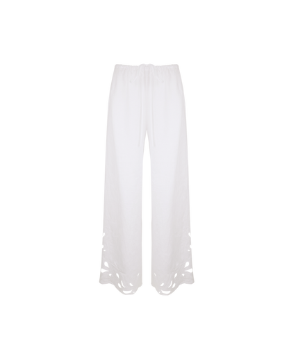 ANDIE LINEN PANT WHITE EMBROIDERY