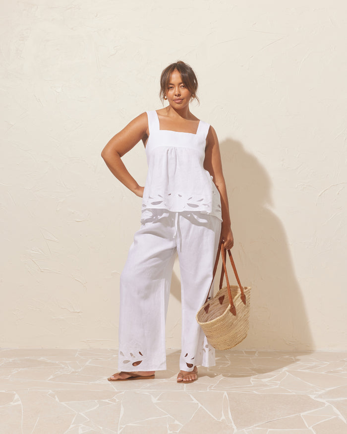 ANDIE LINEN PANT WHITE EMBROIDERY