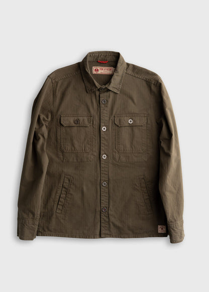 Men’s cotton herringbone button up shirt with metal buttons and dual chest flap pockets, durable long sleeve workwear shirt with custom graphic and classic fit