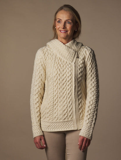 Aran Cable Knit Hoodie With Celtic Side Zip - Natural White #color_natural-white