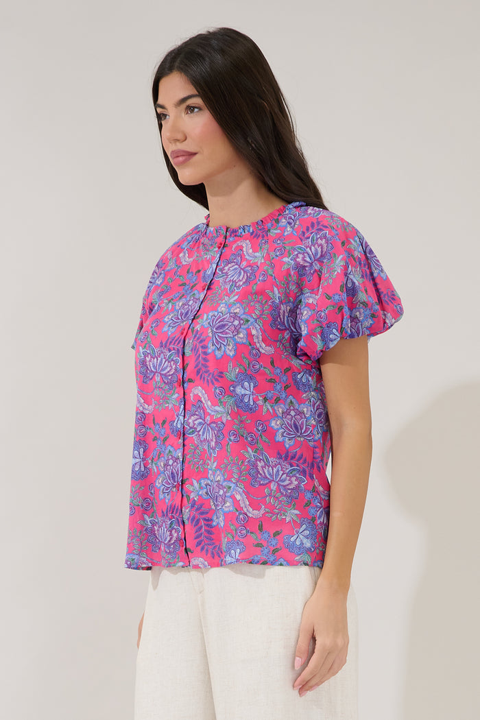 Avy Button Down Top Floral