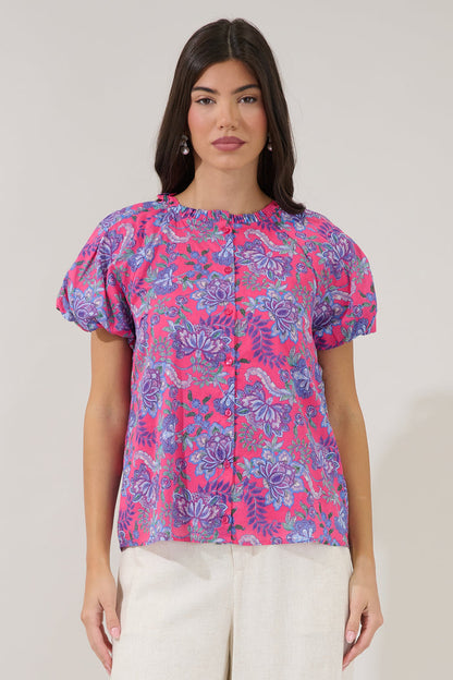Avy Button Down Top Floral