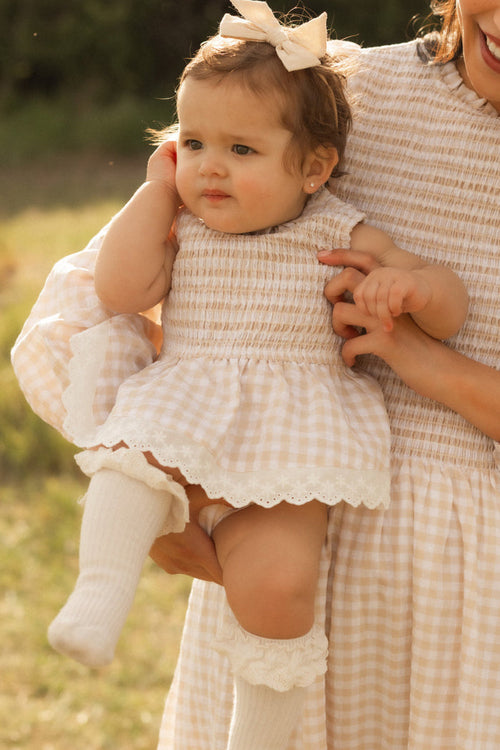 Baby Presley Sleeveless Romper in Cream Gingham