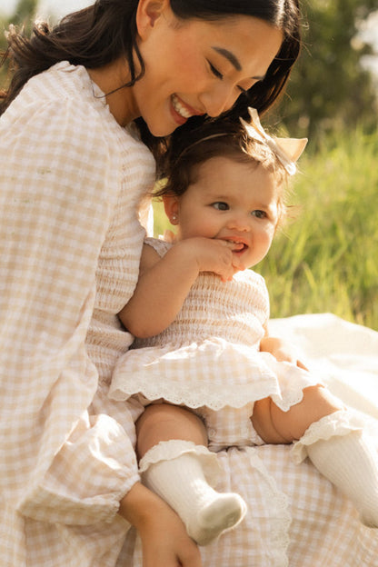 Baby Presley Sleeveless Romper in Cream Gingham-2