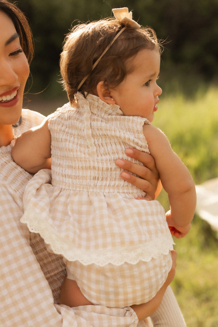 Baby Presley Sleeveless Romper in Cream Gingham-3