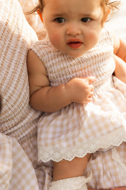 Baby Presley Sleeveless Romper in Cream Gingham-4