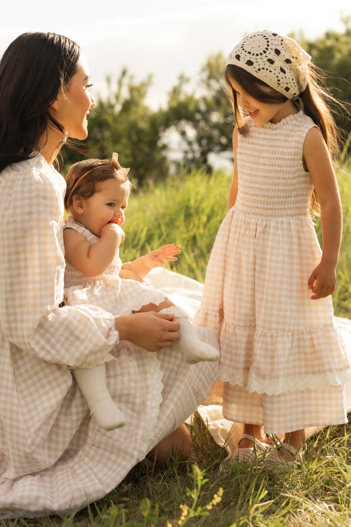 Baby Presley Sleeveless Romper in Cream Gingham-6