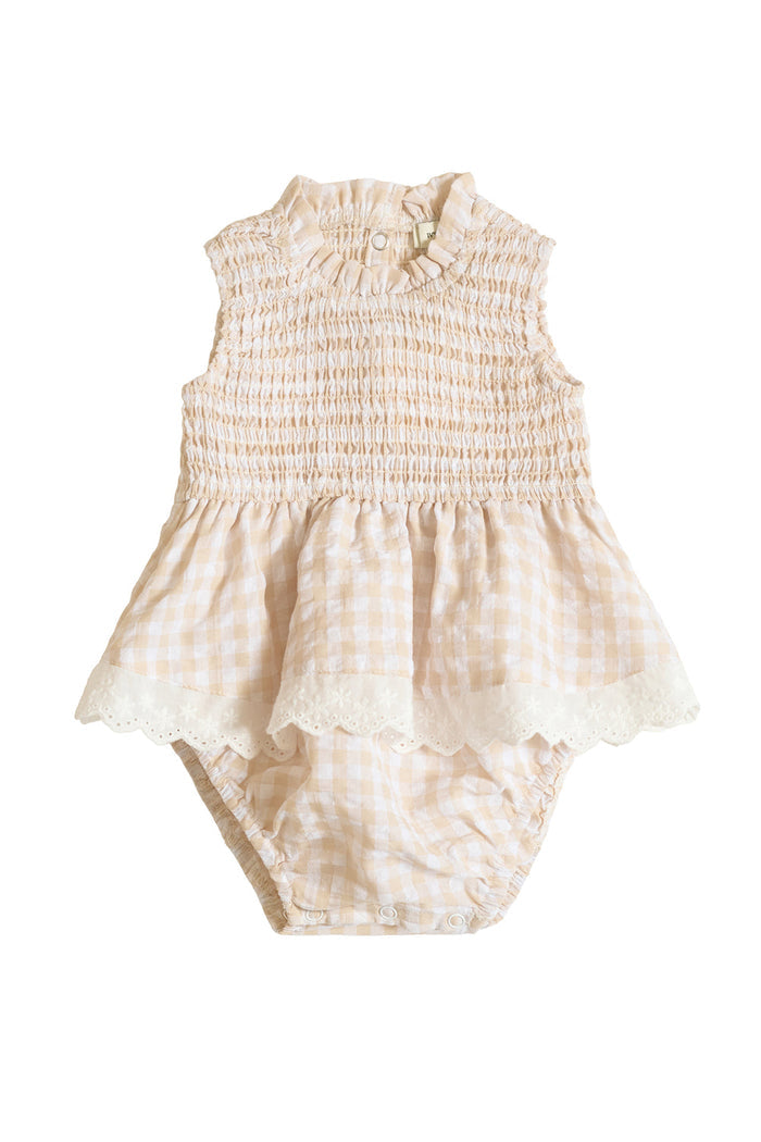 Baby Presley Sleeveless Romper in Cream Gingham-7