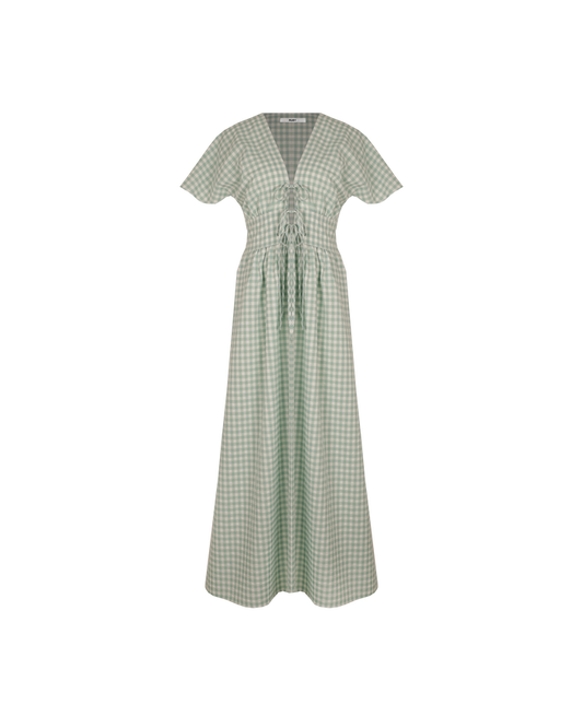 BENNY SHORT SLEEVE DRESS SAGE GINGHAM